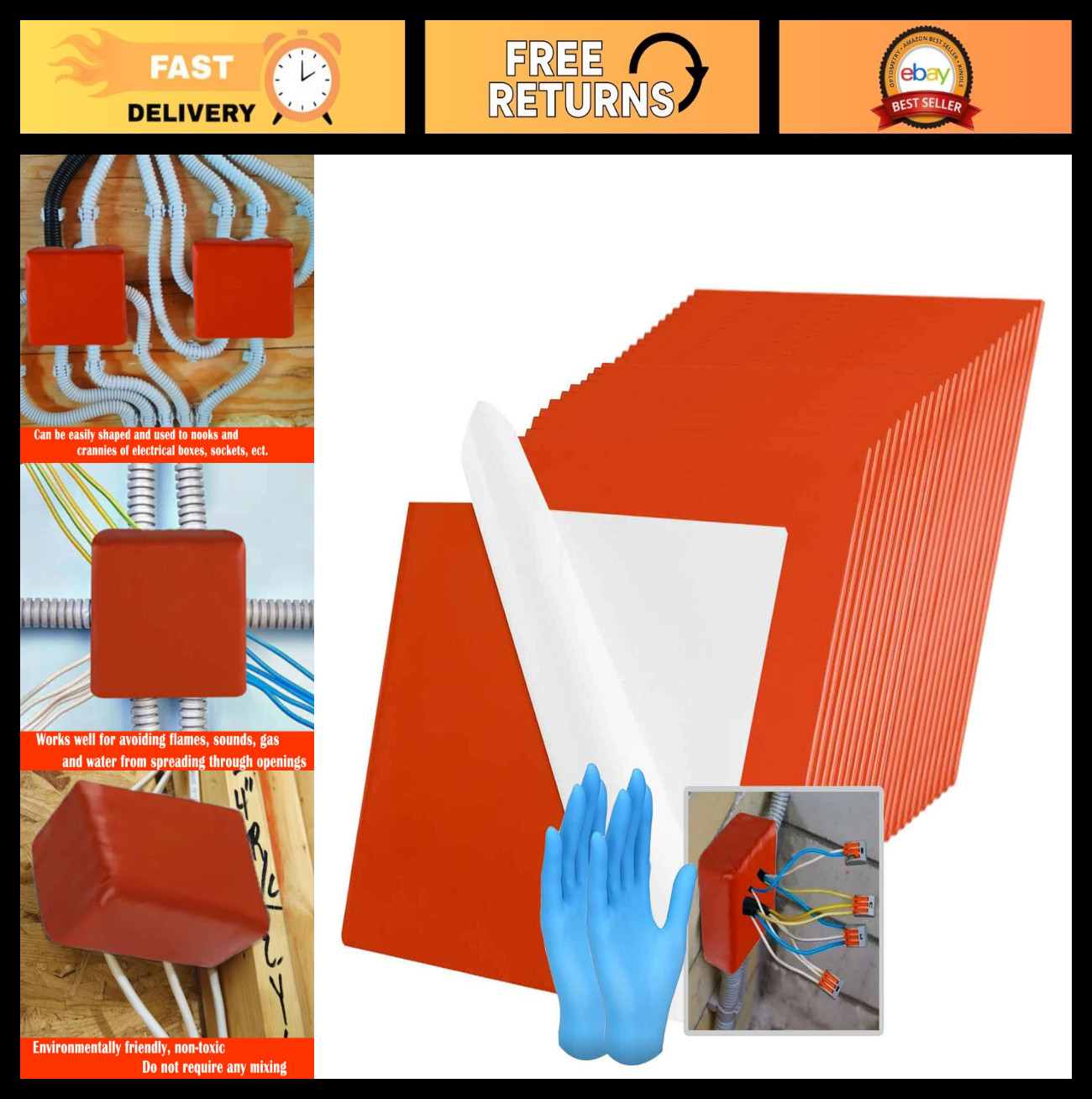 Moldable Fire Barrier Putty Pads - Adhesive Electrical Wall Firestop for Sockets