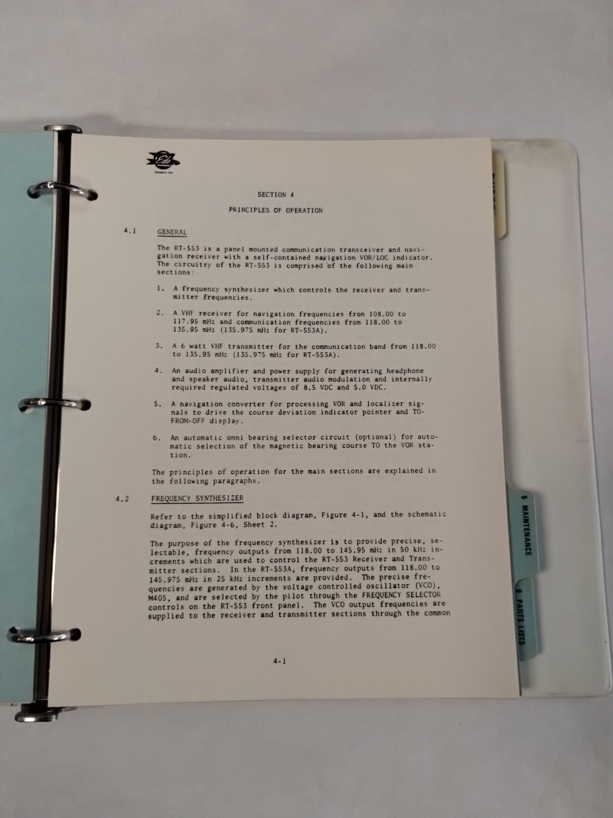 Edo-Aire RT-553, RT-553A NAV/COM System Technical Manual-Original
