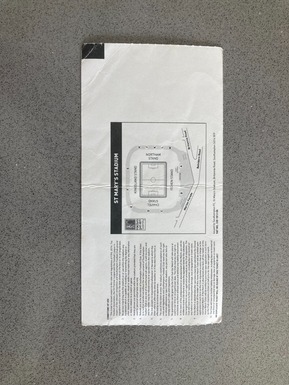 Southampton v Southend United 2009-10 Match Ticket