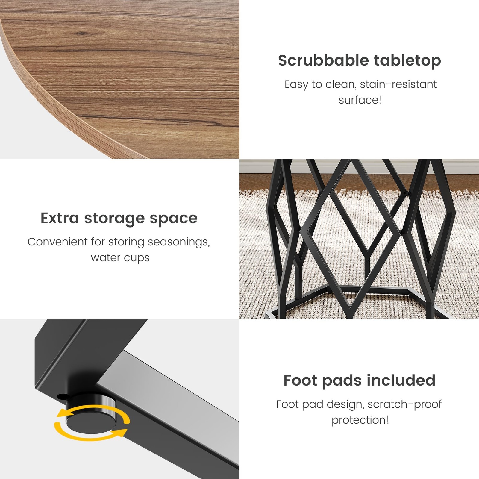 47'' Round Dining Table,Rust-Proof Metal Base, Stable Streamlined Design for 4-6