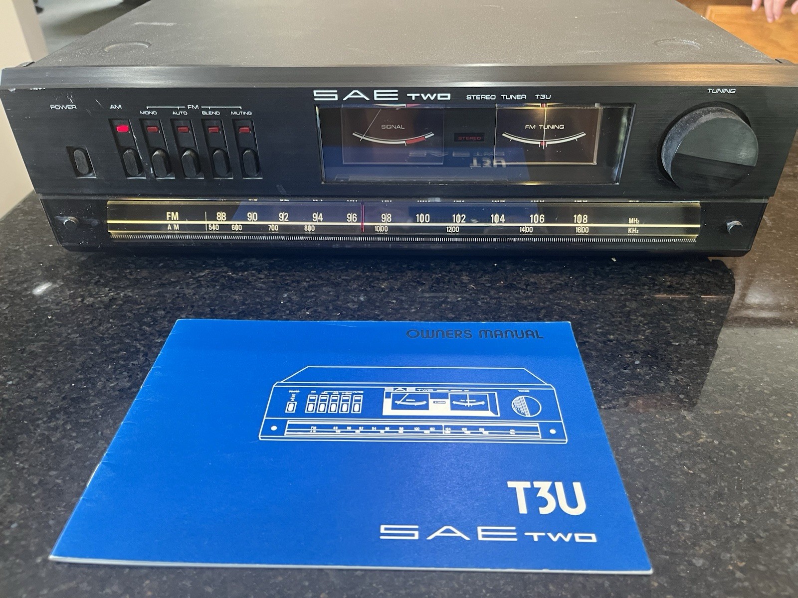 Vtg SAE Two T3U Stero Tuner With Original Manual Light On Not Tested