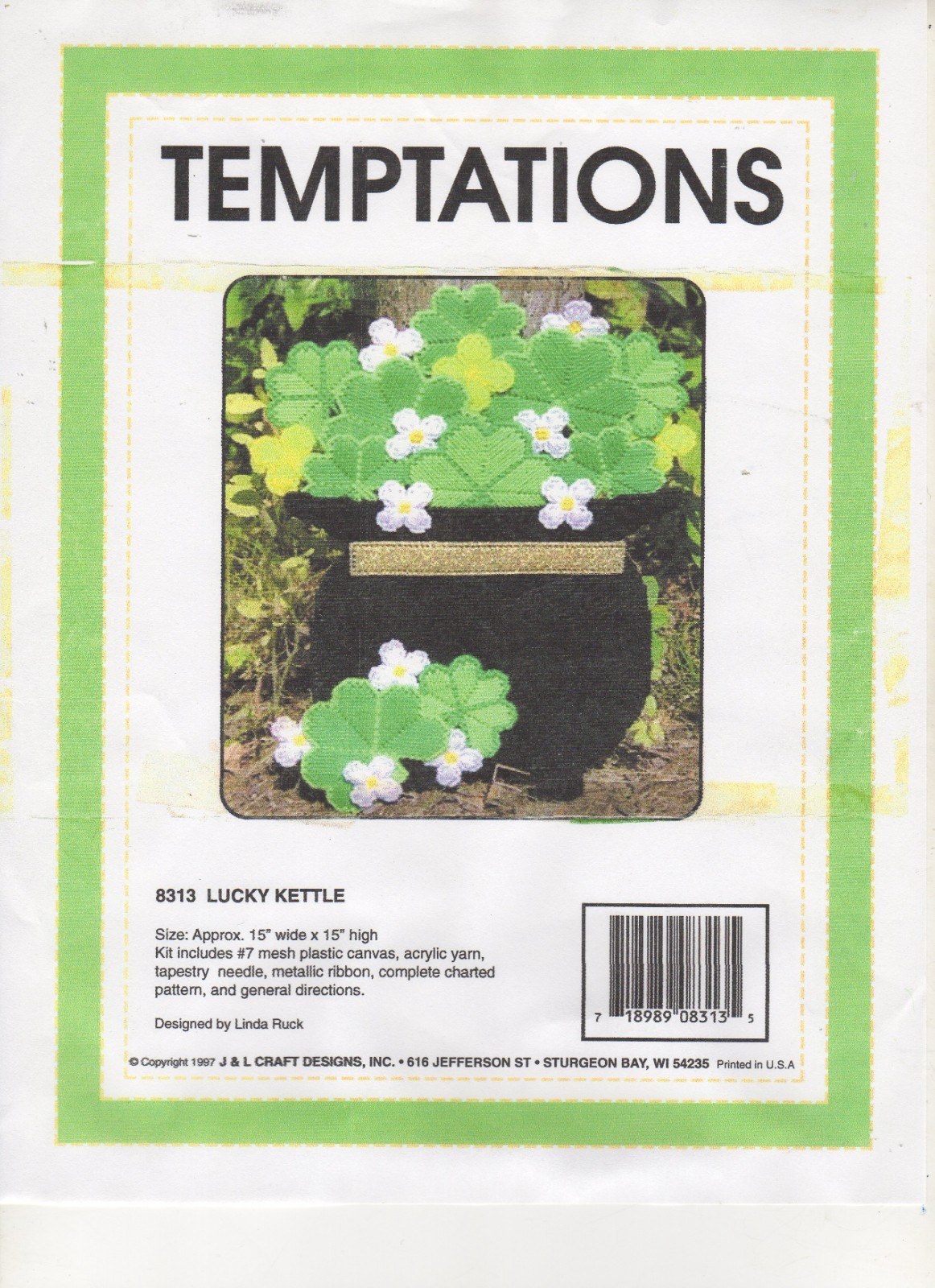 LUCKY KETTLE  WALL HANGING 7ct  plastic canvas PATTERN  (#TF0389)