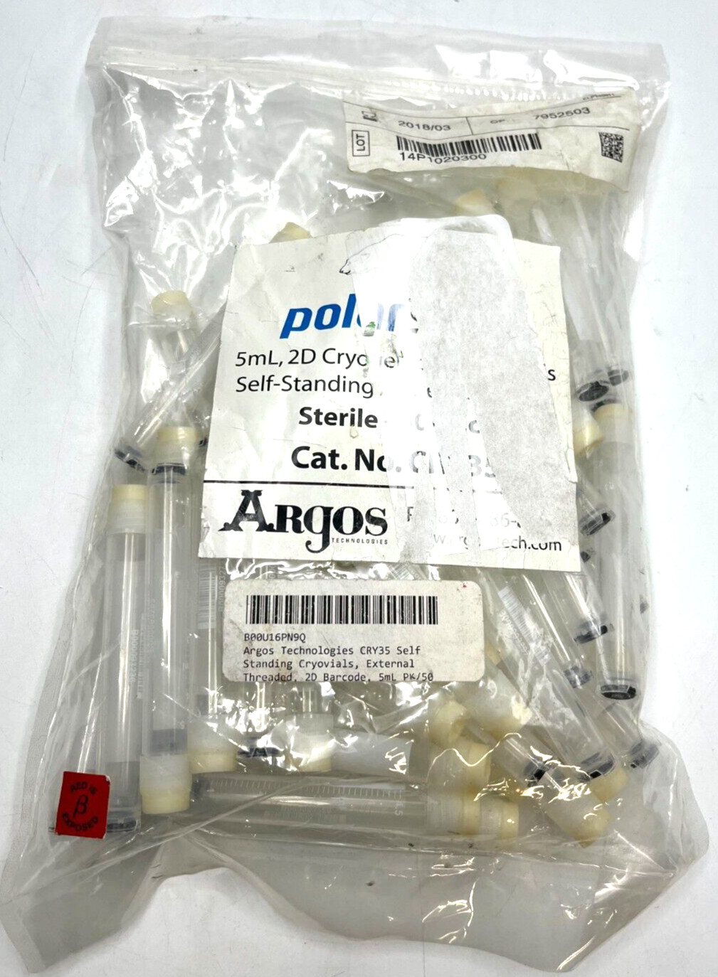 PK 50 ARGOS TECHNOLOGIES CRY35 SELF STANDING CRYOVIALS EXTERNAL THREADED 2D  5ml
