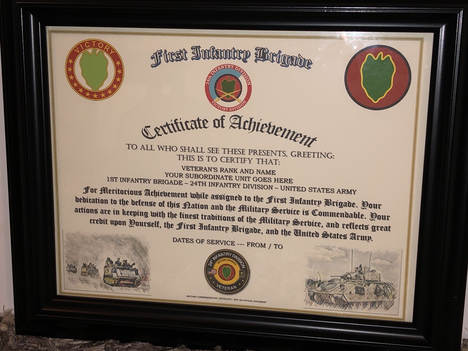 1ST INFANTRY BRIGADE / 24TH INFANTRY DIVISION (COMMEMORATIVE CERTIFICATE)