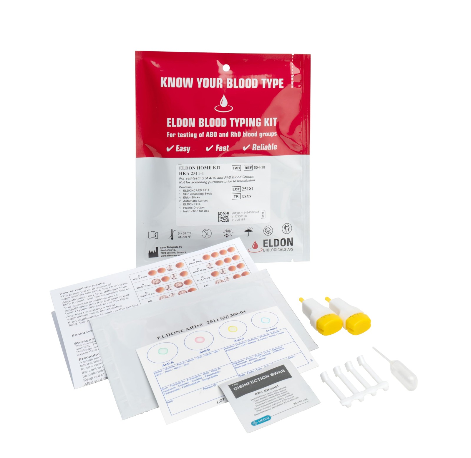 Eldoncard INC Blood Type Test (Complete KIT) - Find Out if 11 Piece Set, Red