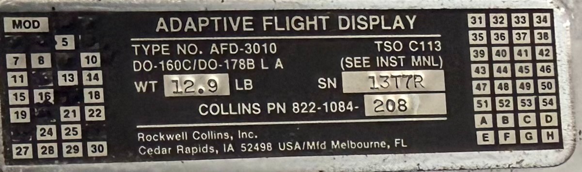 Adaptive Flight Display AFD3010 822-1084-208 Removed Working