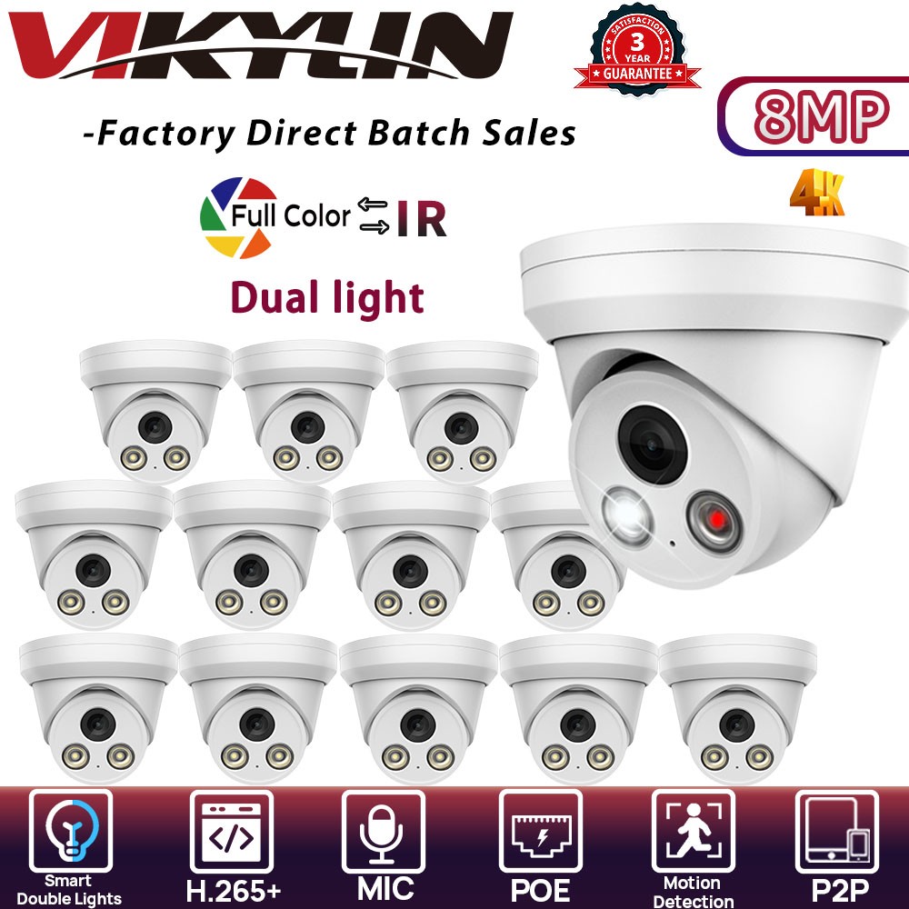 VIKYLIN Turret POE Color+IR 8MP 4K Home Security CAMERA Recorder MIC Outdoor lot