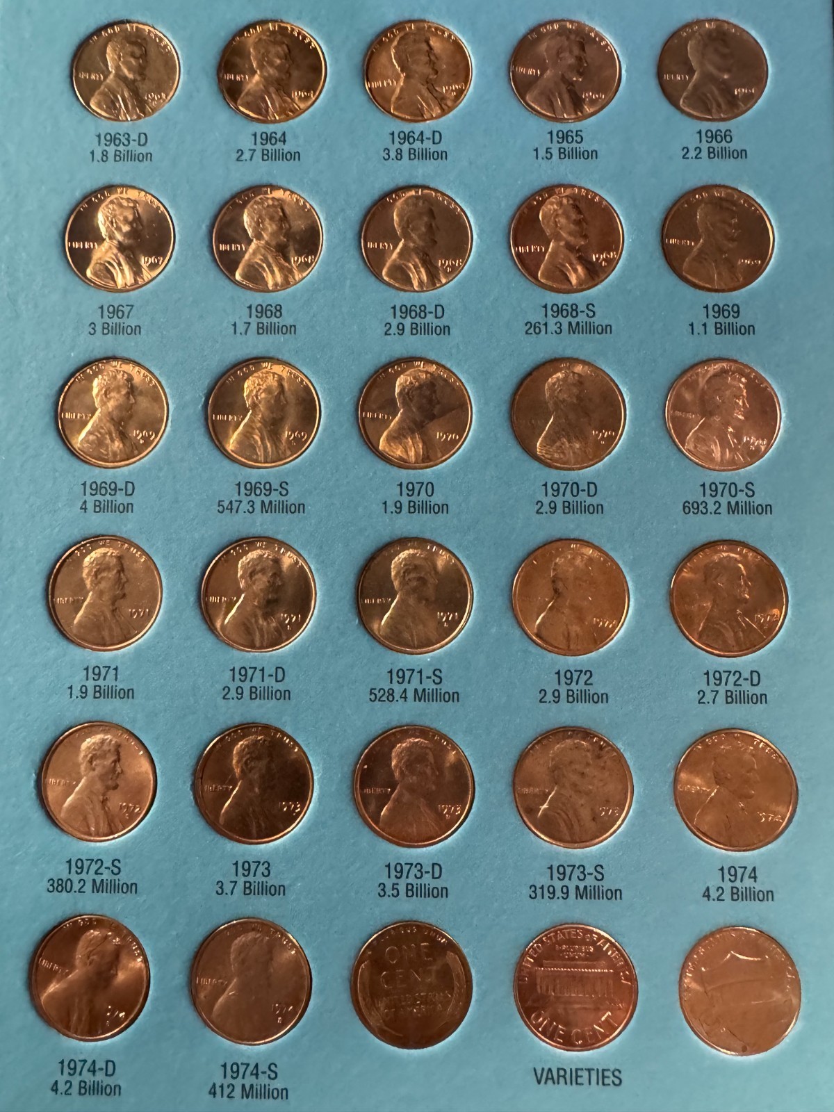 1941-1974 Lincoln cent folder 90 coins