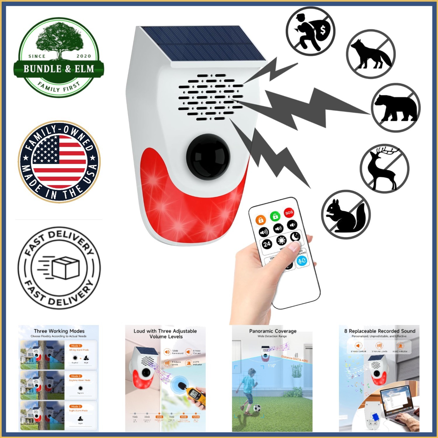 Solar Motion Sensor Alarm with Custom Voice Upload & 120dB Loud Noise Maker