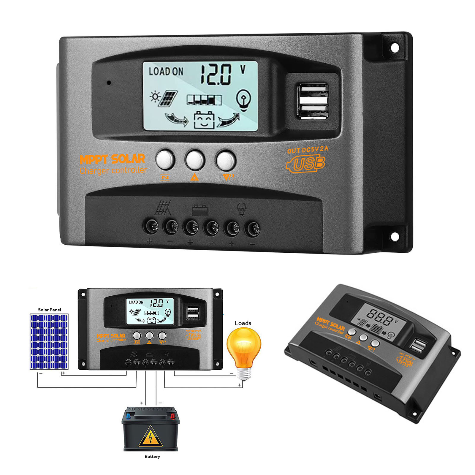 60A MPPT Solar Panel Regulator Charge Controller Auto Focus Tracking 12/24V US