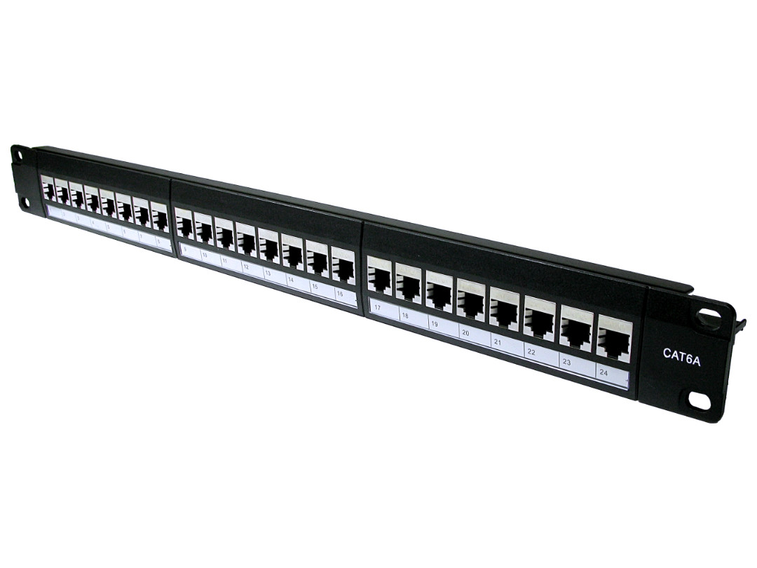 1U 19" Cat6A Shielded 24 Port In-Line Patch Panel Network Ethernet Rack Mounting