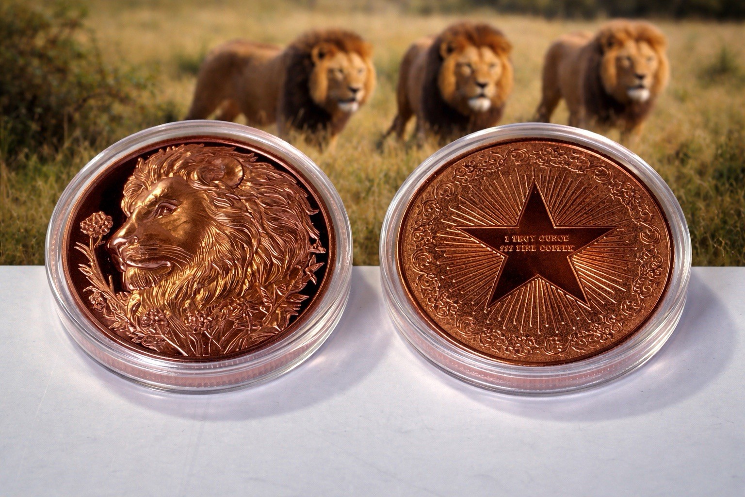 Ultra High Relief LION Copper Round 1 Troy Oz. Pure .999 Bullion Coin in Capsule