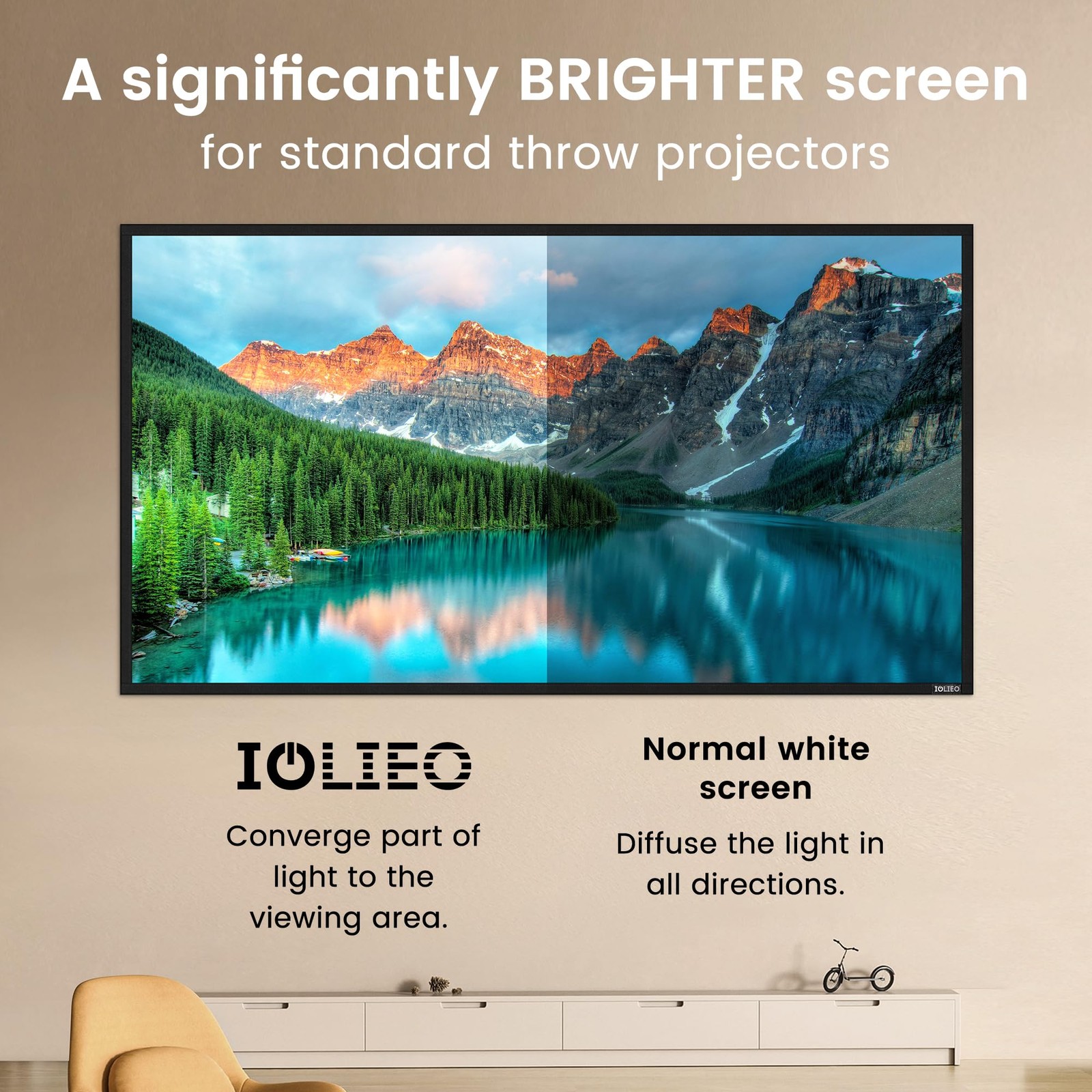 High gain 120 Inch Projector Screen - Wall Mounted - 2.6X Brightness and High...