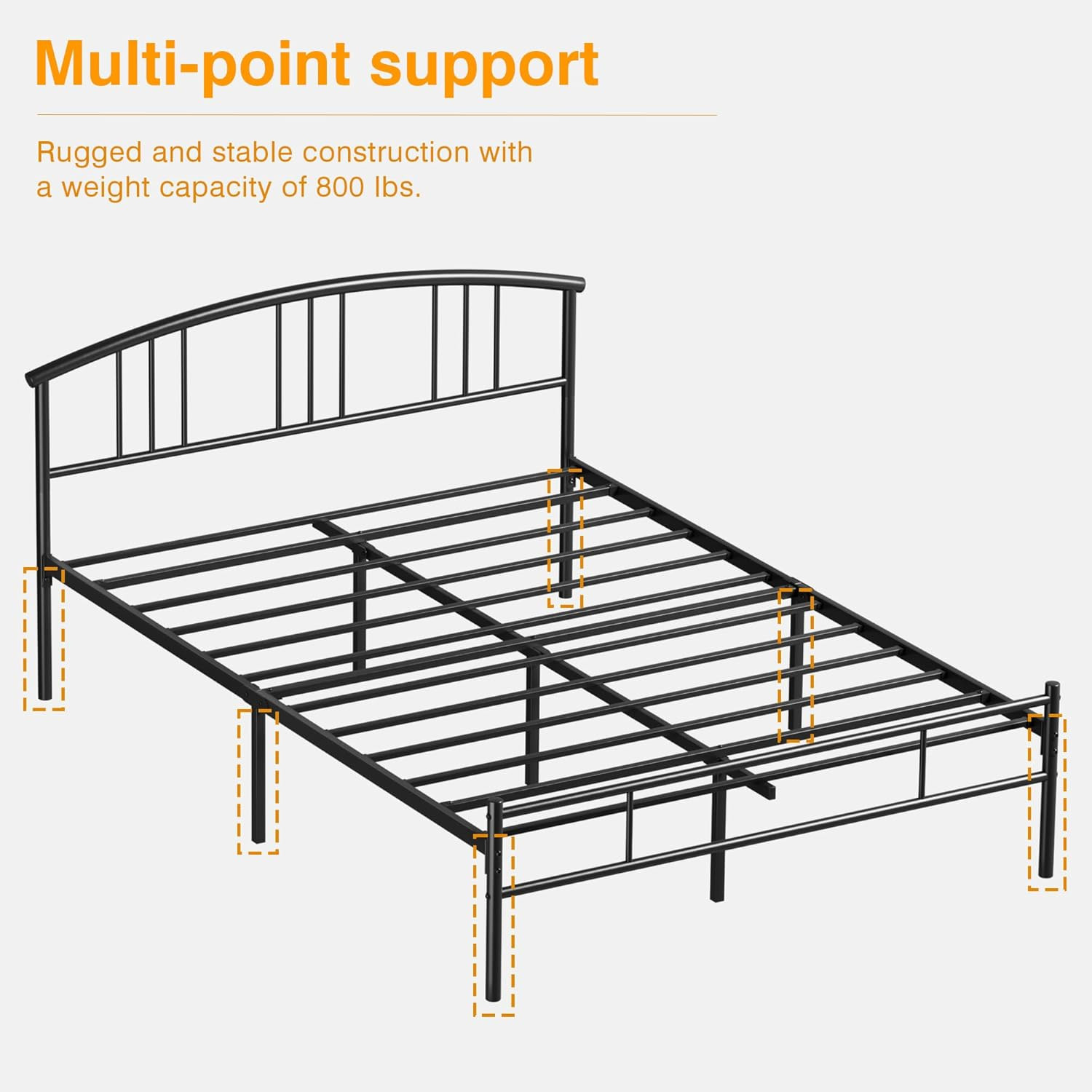 Sturdy Queen Bed Frame with Headboard, 14" Metal Platform, No Box Spring Needed