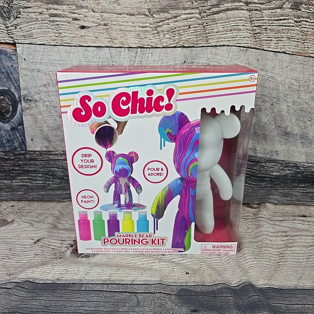 So Chic! Marble Bear Pouring Kit: Craft Activity Supplies with PET Christmas Gif