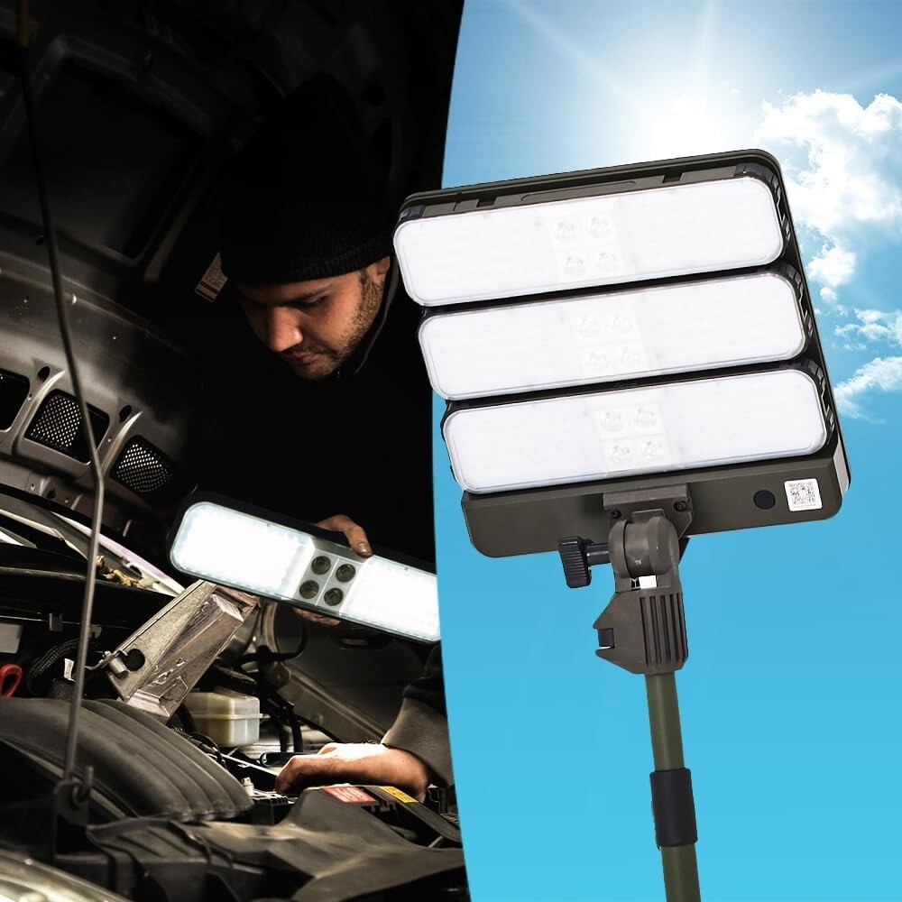25W Dimmable Rechargeable Solar LED Work Light with 4-7Ft Adjustable Tripod