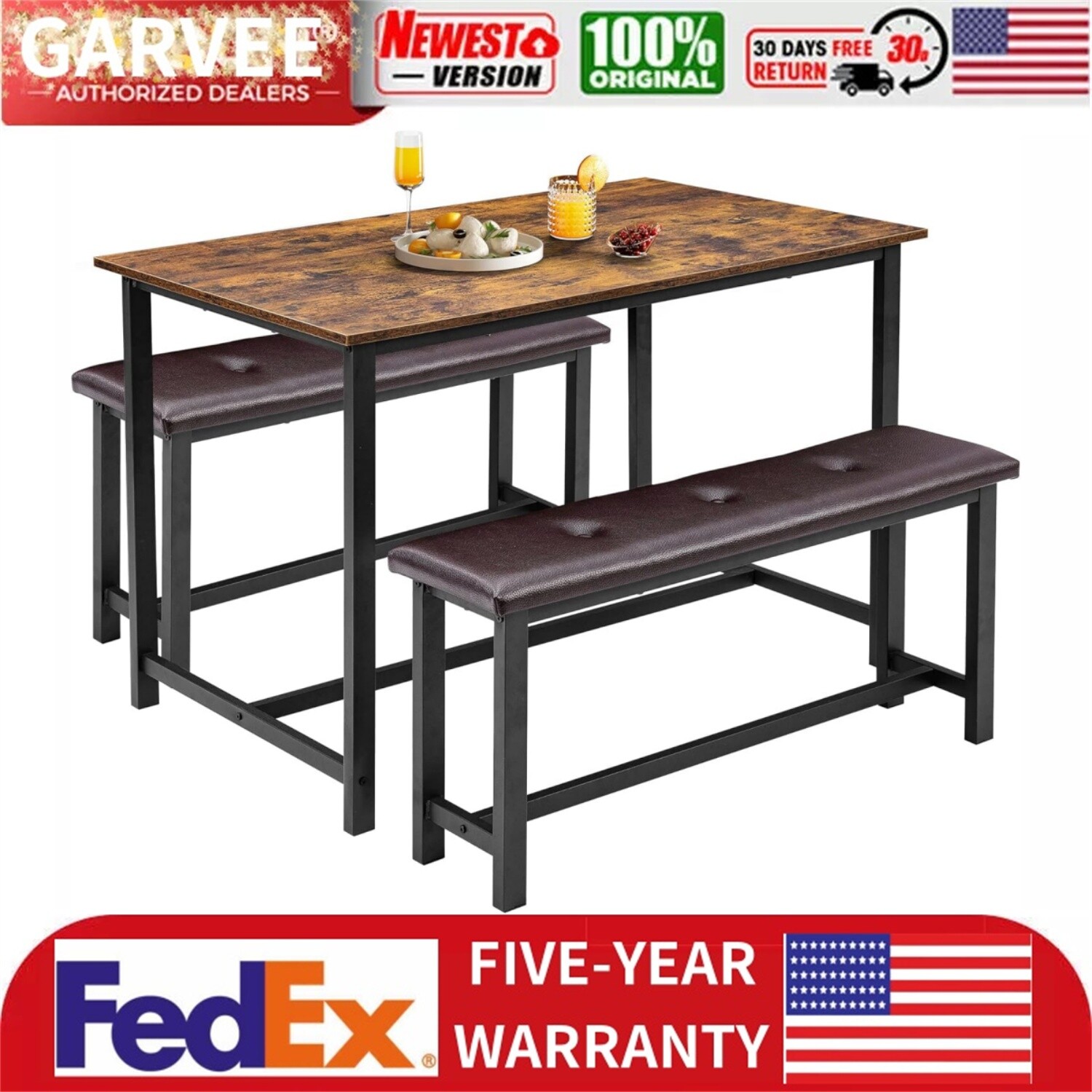 ✅Dining Table Set Rustic Brown 3 Piece Kitchen Table Set Dining Room Table