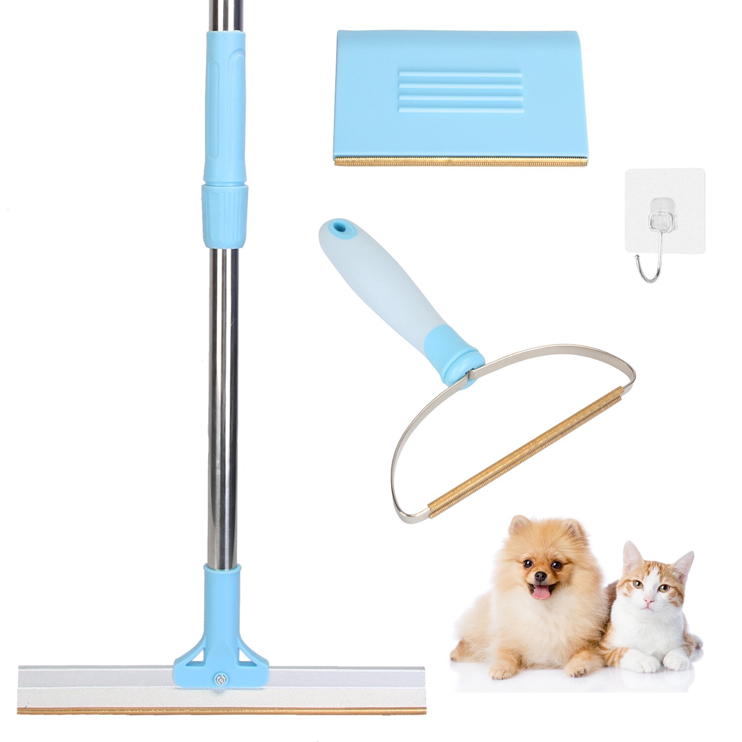 Pet Hair Removal Rake w/ 54in Adjustable Handle Dog Cat Hair Scraper Lint Shaver