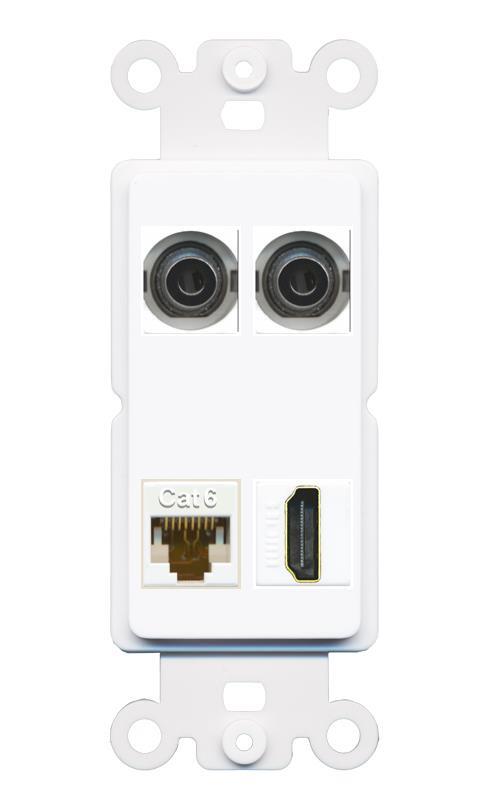 [4 Ports] 2 3-5MM CAT6 HD Port Wall Plate Rocker White
