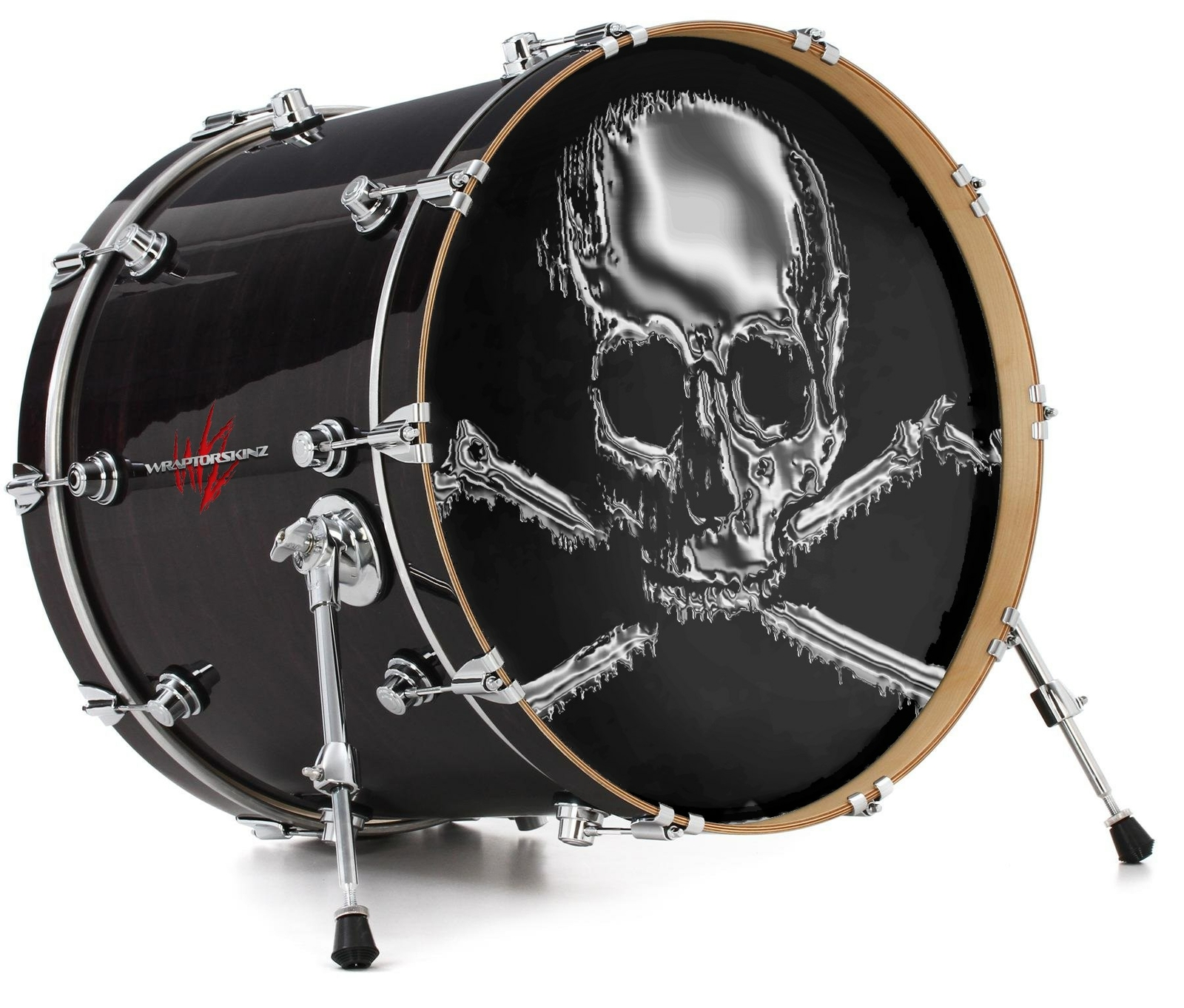 Decal Skin FITS 22" Bass Kick Drum Chrome Skull on Black HEAD NOT INCLUDED