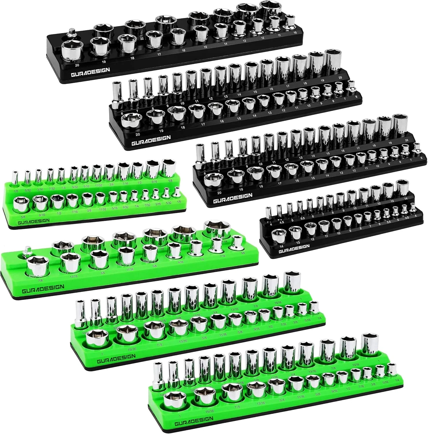 8PCS Socket Organizer Set - Magnetic Holder for 171 Pieces (1/4", 3/8", 1/2")