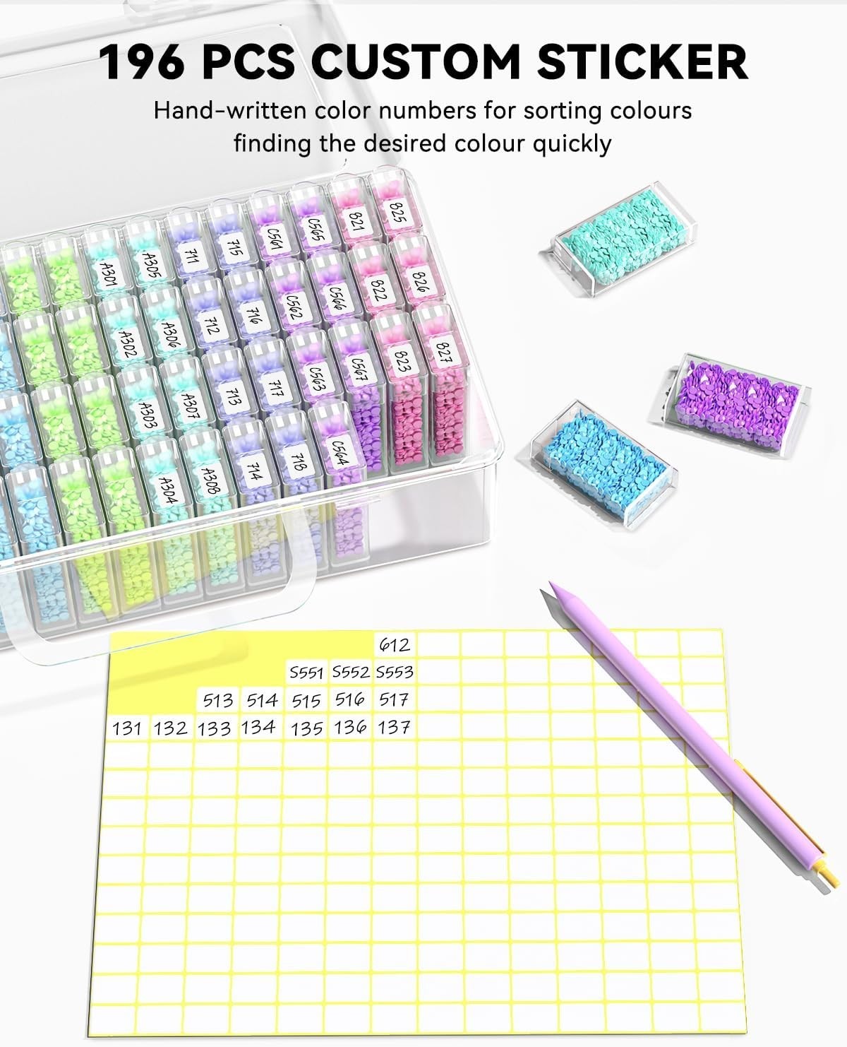 Diamond Art Storage Containers 64pcs Portable Organizer with Labels