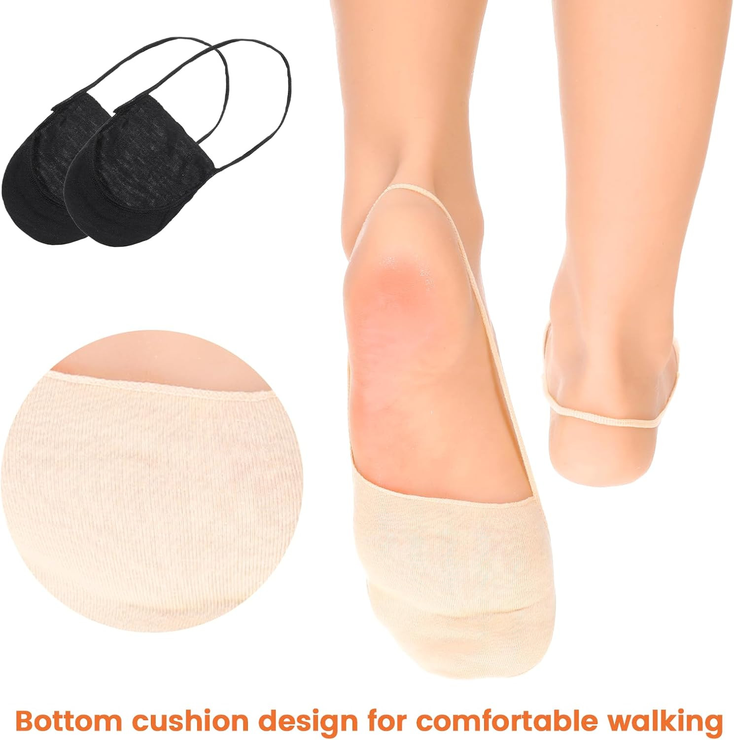 6 Pairs Women's Ultra Low Cut Toe Topper Socks for Heels and Dress Shoes