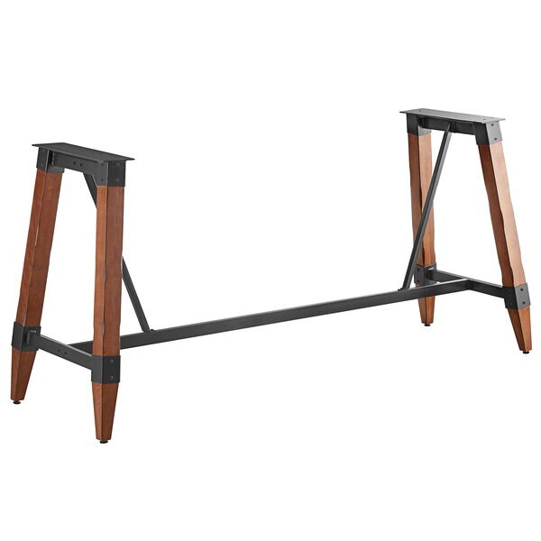 Industrial Style Bar Height Trestle Table Base with Steel Frame & Walnut Wood