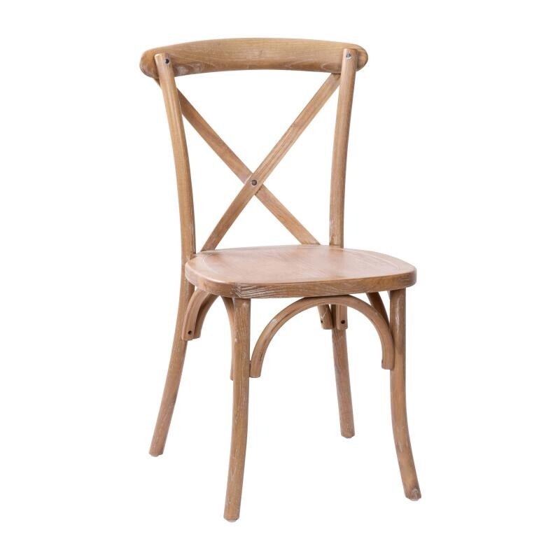 Bistro Style Cross Back Medium White Grain Wood Stack Restaurant Dining Chair