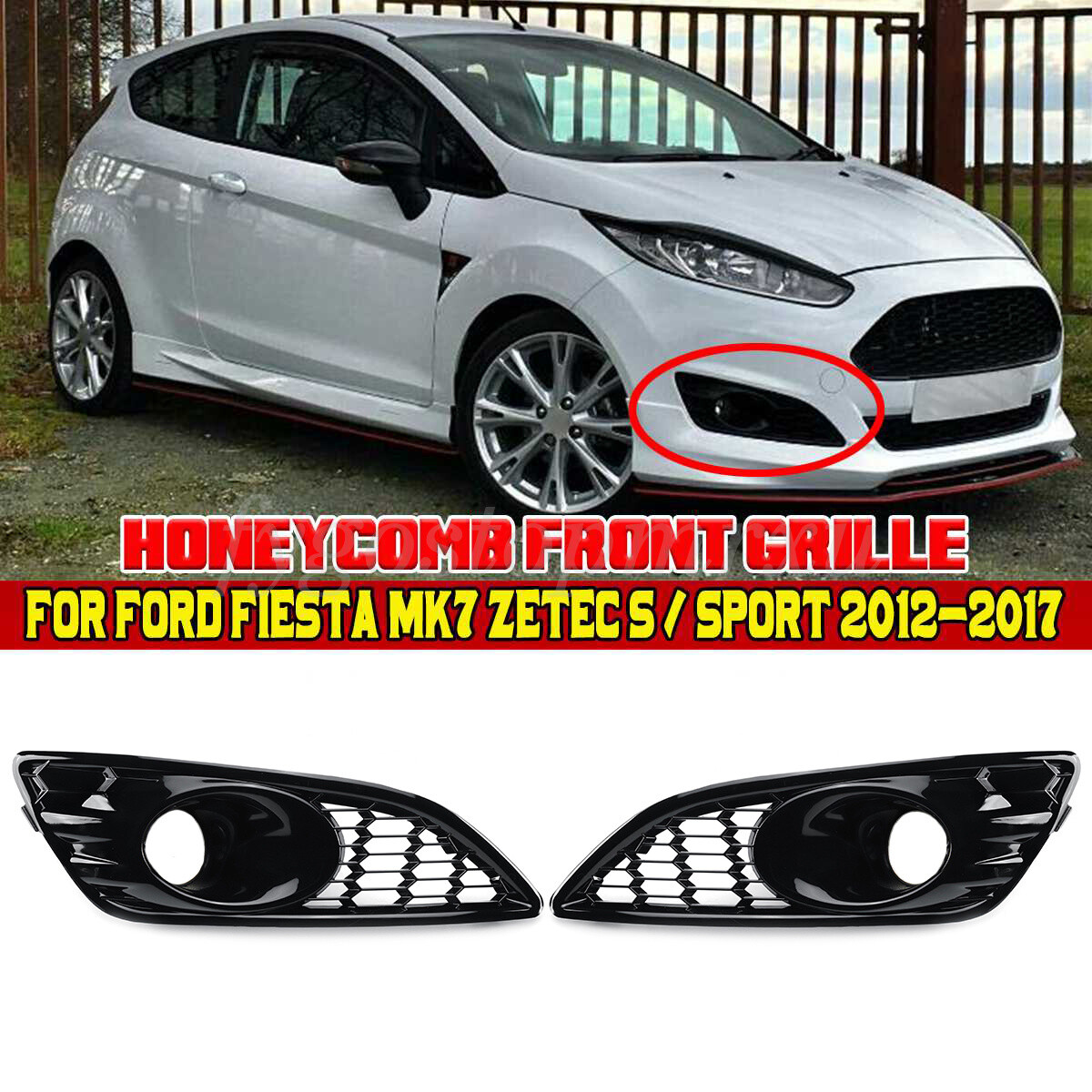 Front Fog Light Cover Grille Honeycomb Grill for Ford Fiesta Mk7 Zetec S 2013-17
