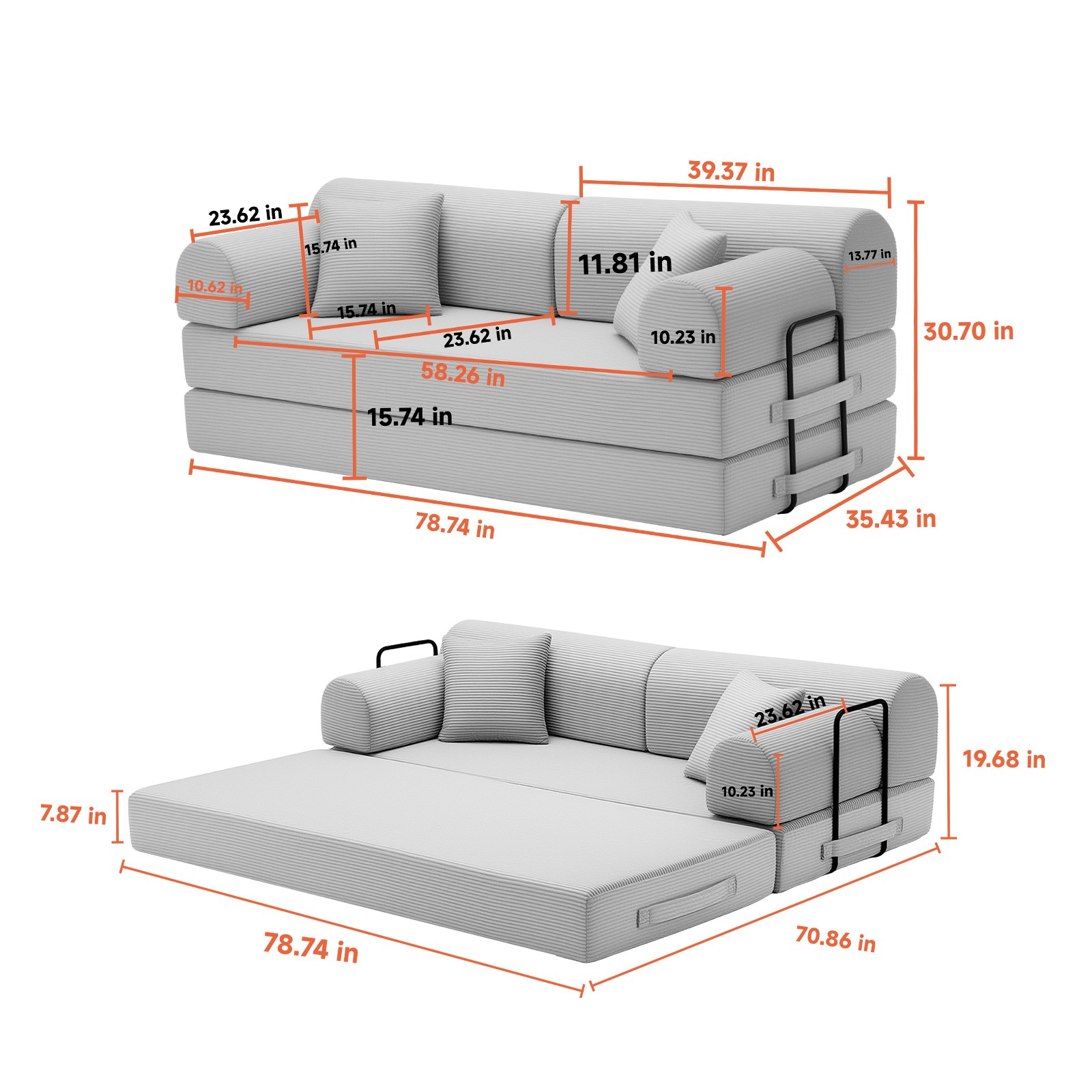 Convertible Sleeper Sofa Bed, Corduroy Folding Couch, Dark Green