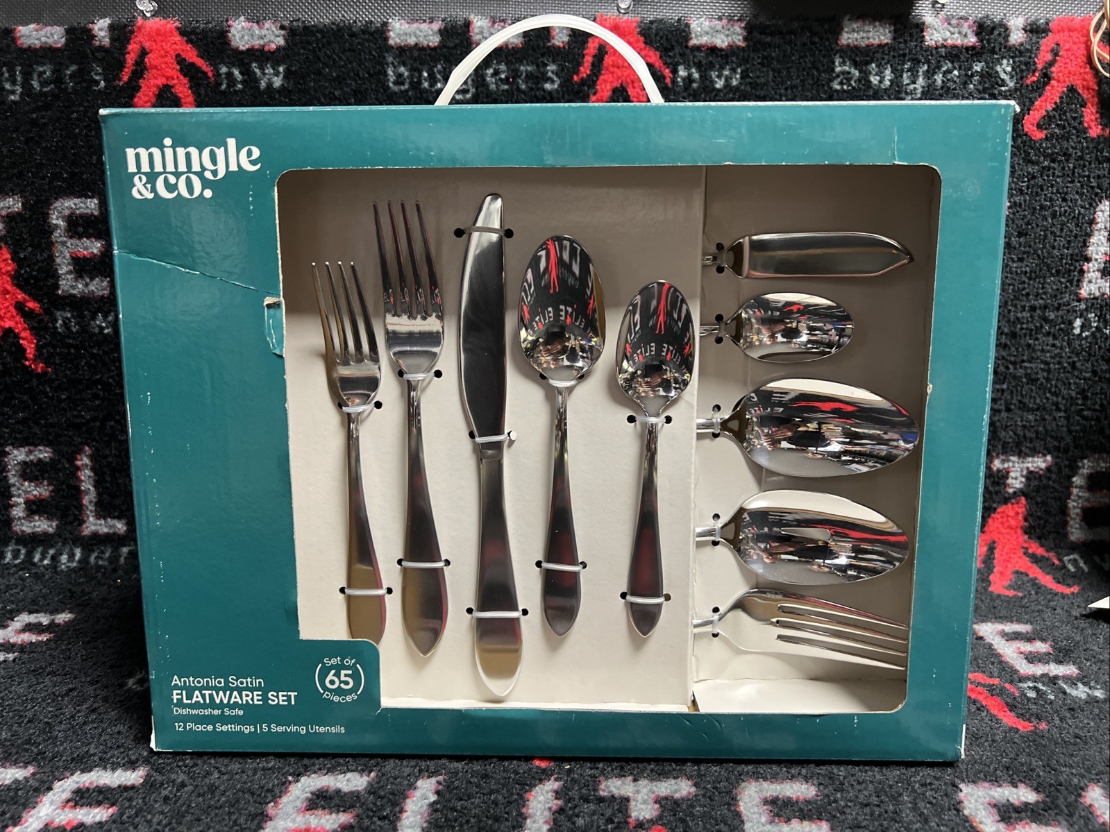 Mingle & Co Antonia Satin Flatware 12 Place Setting  Set Of 65 Pieces 5 Utensils