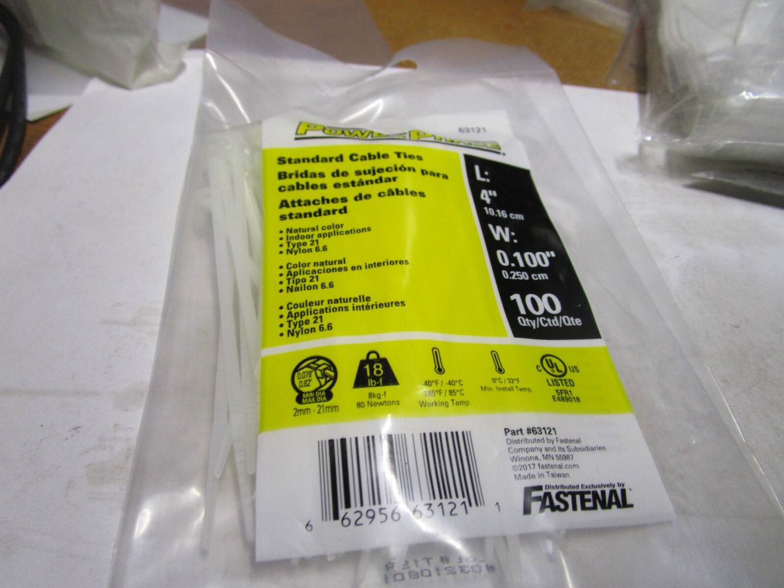 4" NL 18 lb TS Uv Resistant Natural Nylon 6.6 Cable Tie QTY 100