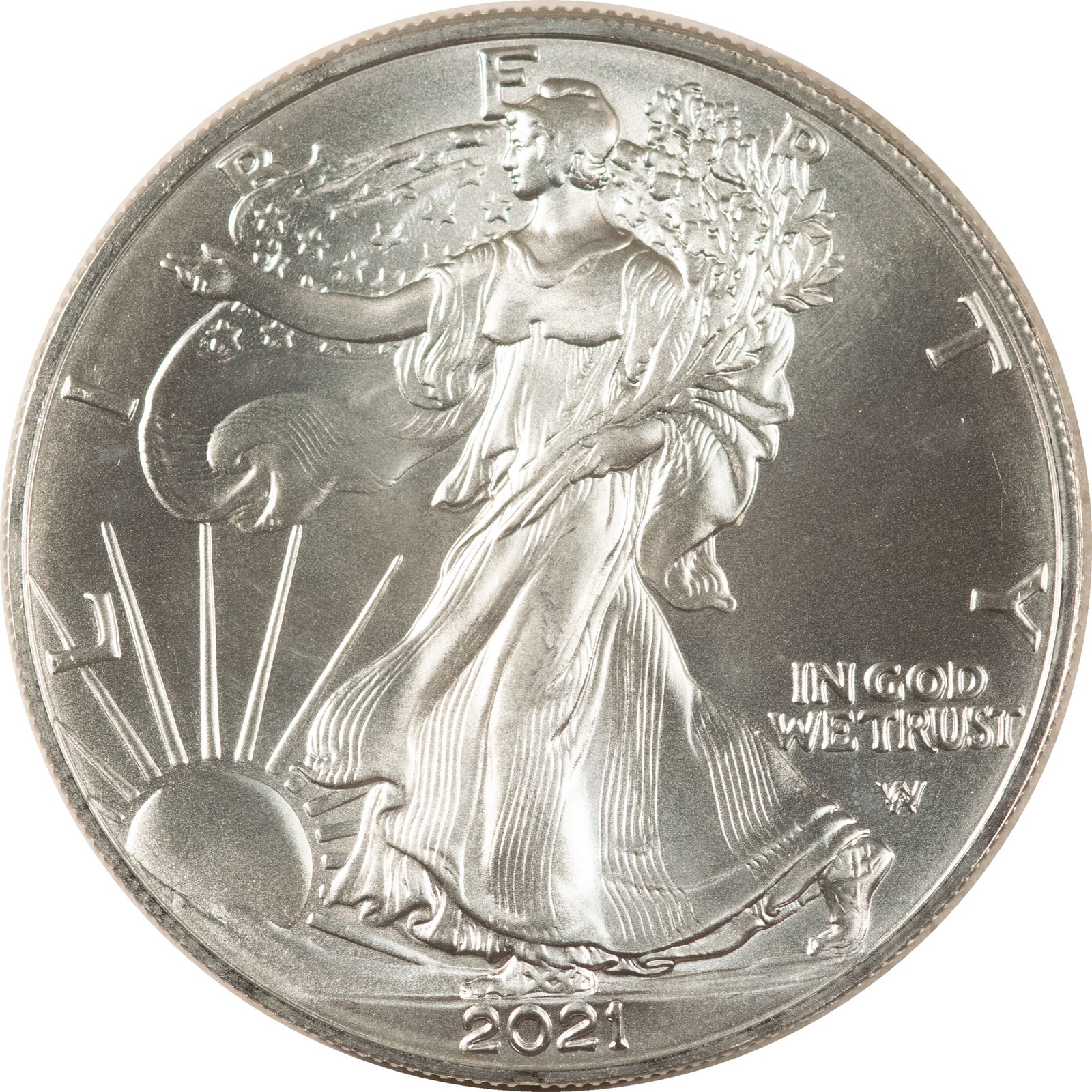 2021 $1 TYPE 2 AMERICAN SILVER EAGLE, 1 OZ .999 - GEM UNCIRCULATED!