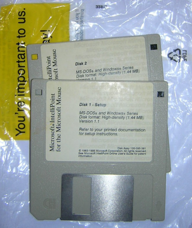 Microsoft Intellipoint for MS Mouse 3.5" Floppy Diskette Set DOS/Windows (1995)