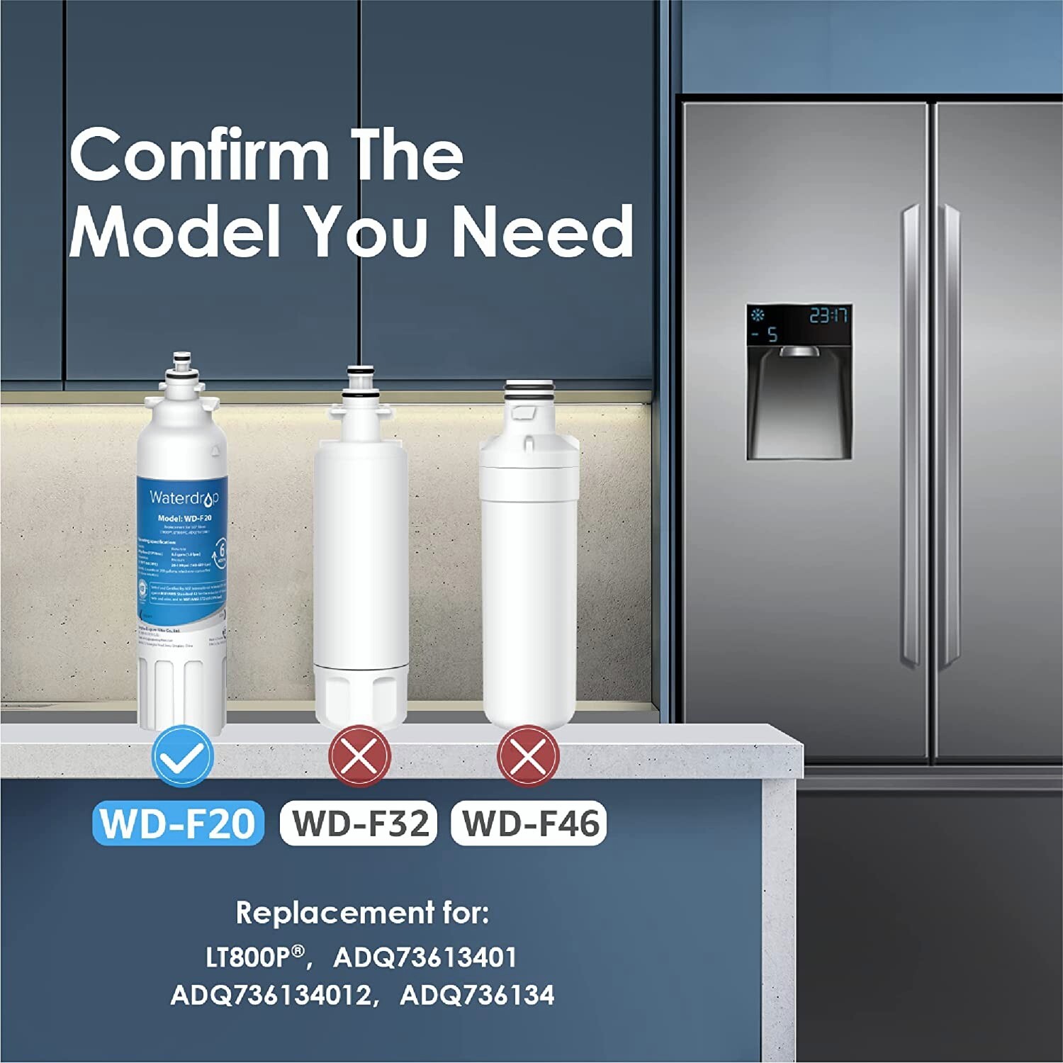 Waterdrop LT800P® Refrigerator Water Filter, Replacement for LG® LT800P®, 2 Pack