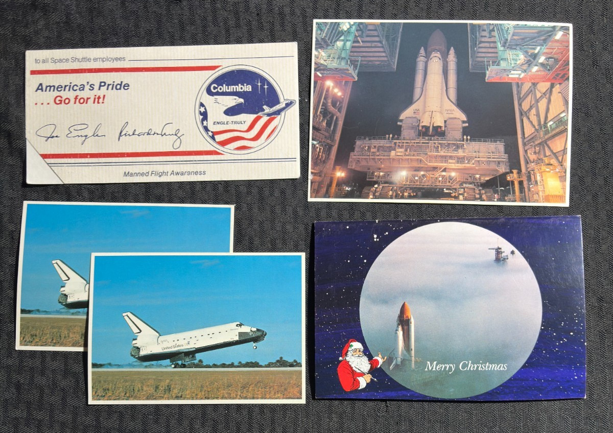 Vintage NASA Post Cards & Christmas Card Space Shuttle VG+/FN+ LOT of 5