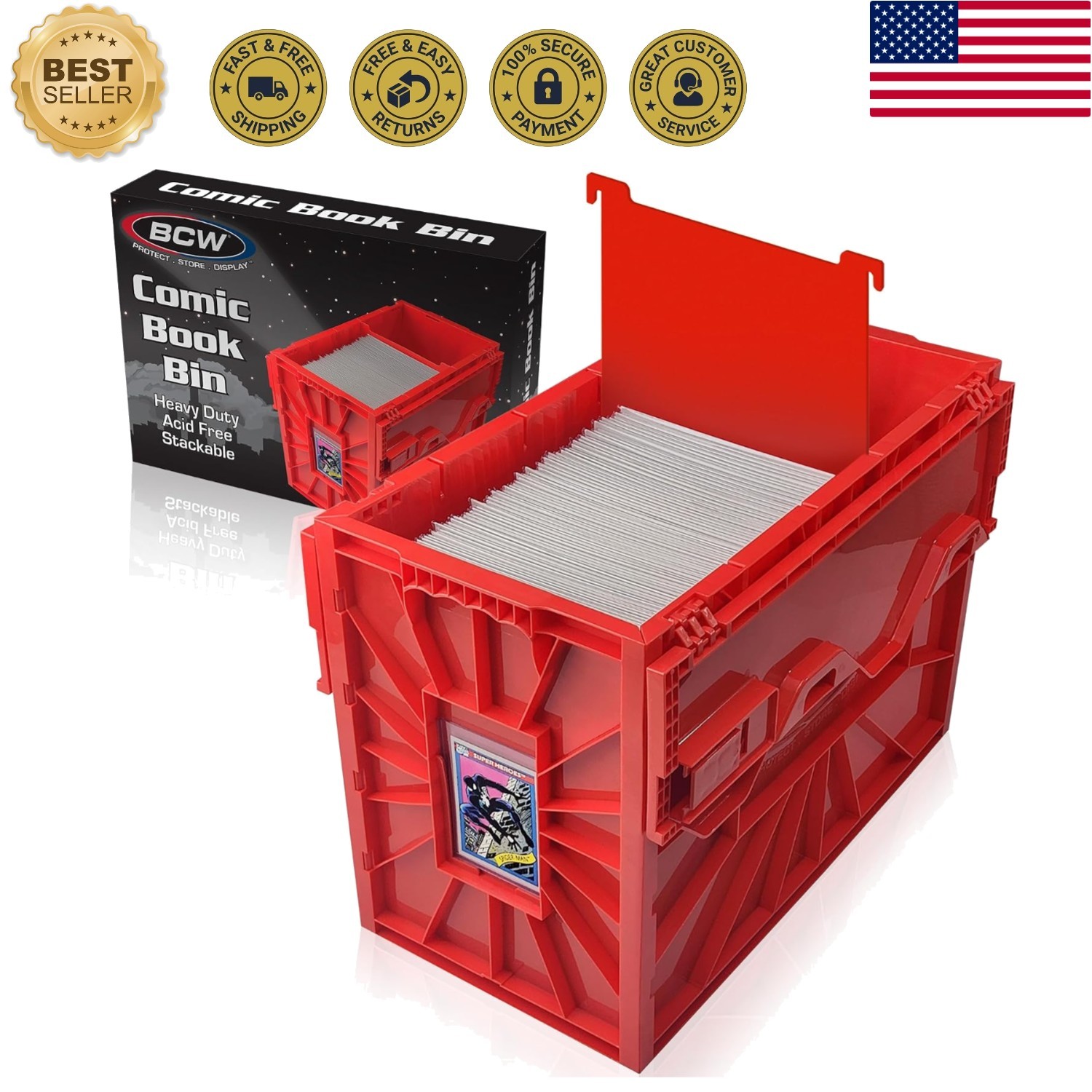 Short Comic Book Bin | Holds 150 Comics | Stackable Plastic Storage | Acid-Fr...