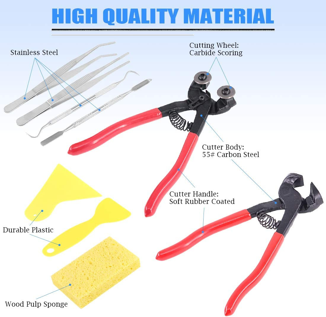 9Pcs Mosaic Tools Set 2Pcs Heavy Duty Wheeled Glass Mosaic Nippers & Tile Cutter