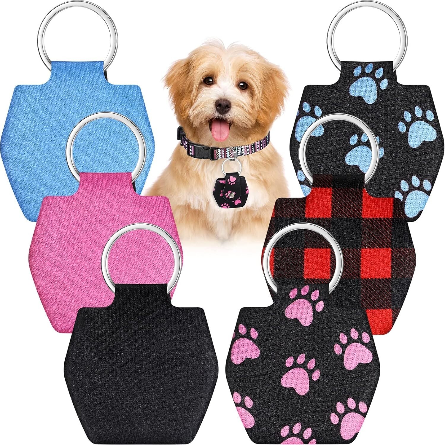 6pcs Dog Tag Silencer Paw Style Quiet ID Tag Cover with Rings