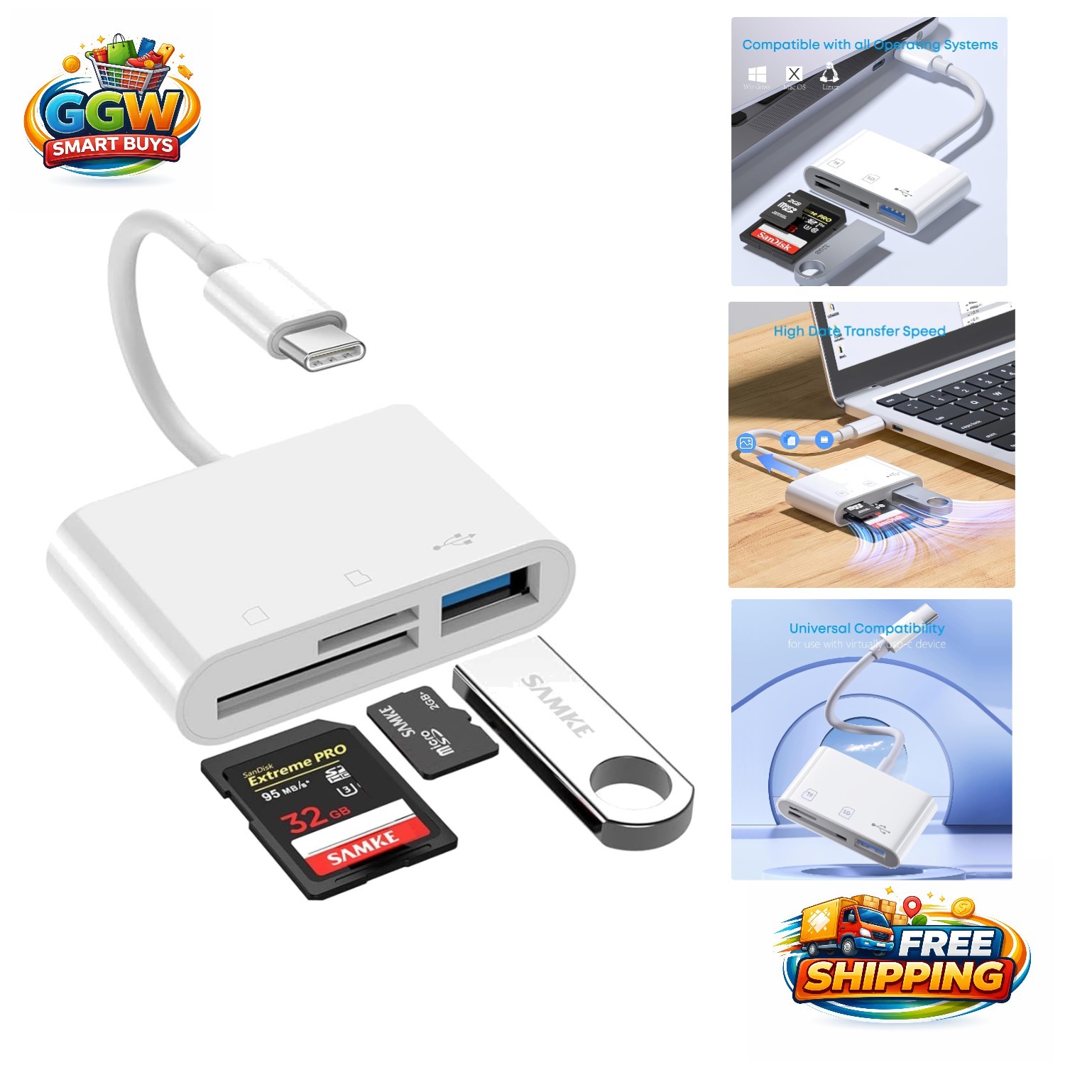Plug & Play USB C SD/TF Reader - Perfect for iPad, Samsung Galaxy & Chromebook