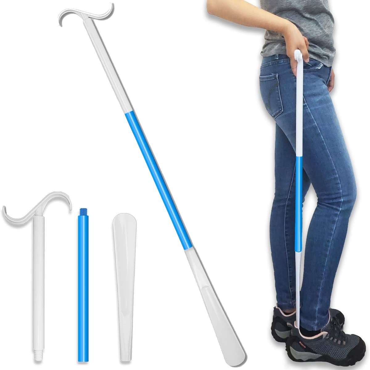 35.5 Inch Long Handled Shoe Horn, Dressing Stick, Sock Remover Aid Helper -...