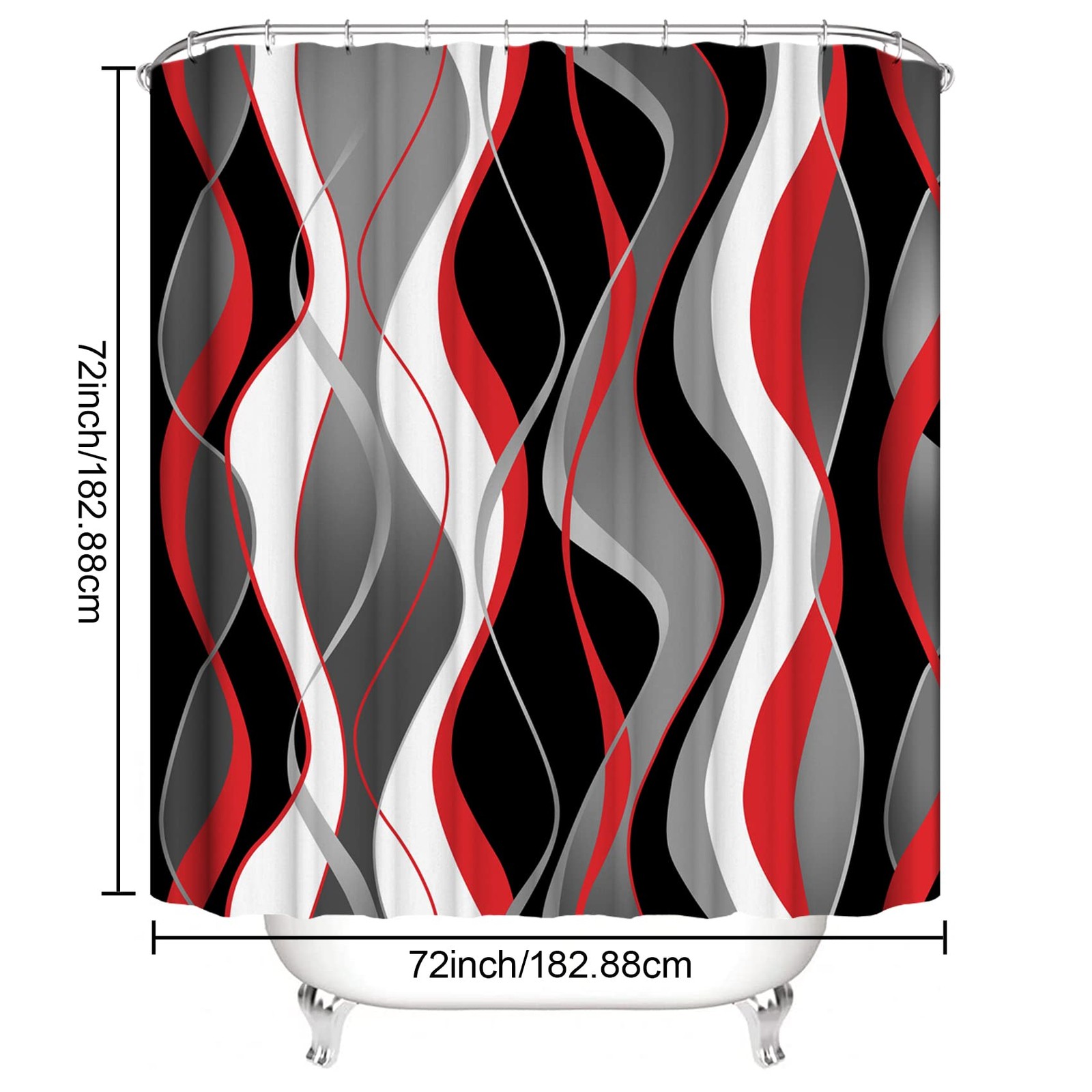 Red Shower Curtain Set with Rugs 72 x 72 4pc
