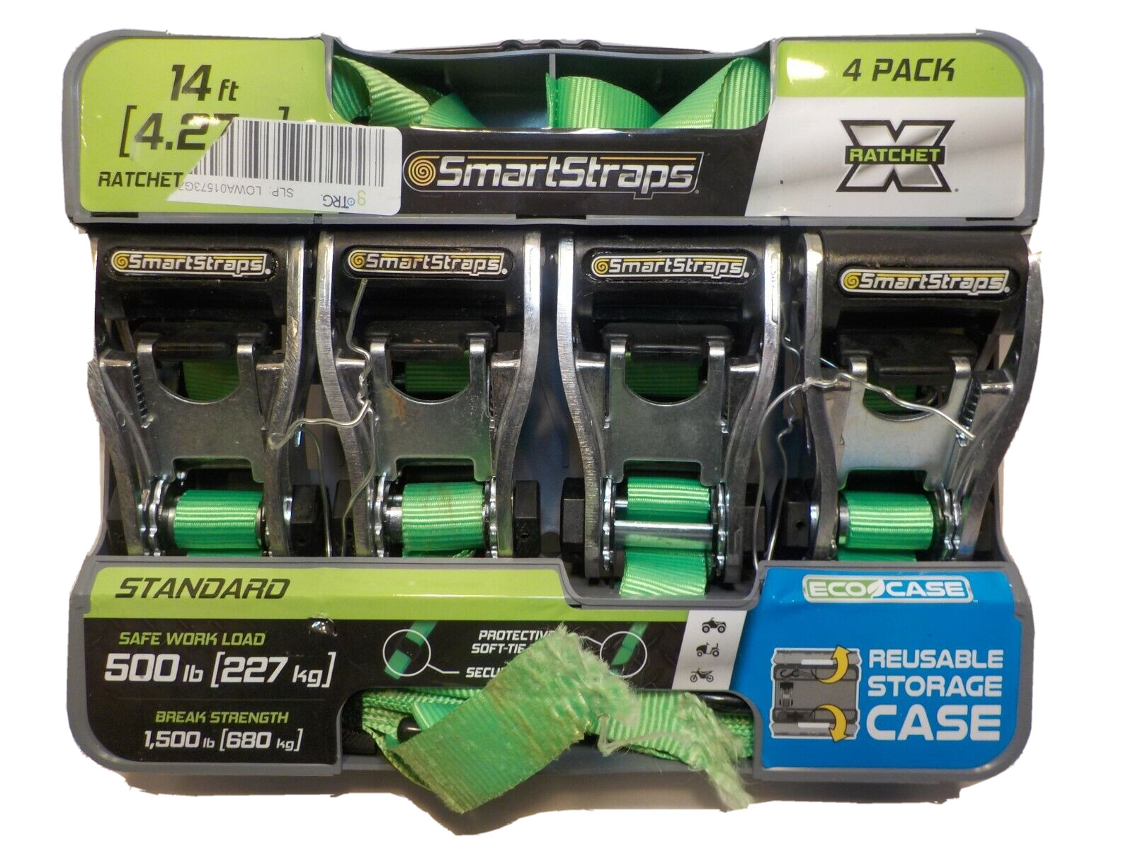 Smart Straps 4 pack 14 ft 500 lb ratchet straps 2 new 2 used ( 1 broken )