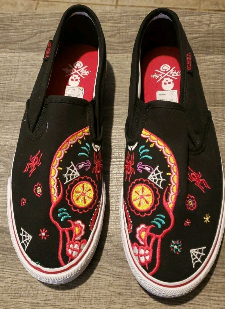 Circa AL50 Fifty Slips Sz 12 Mens Skate Shoes Embroidery Spider Web Skulls Lopez