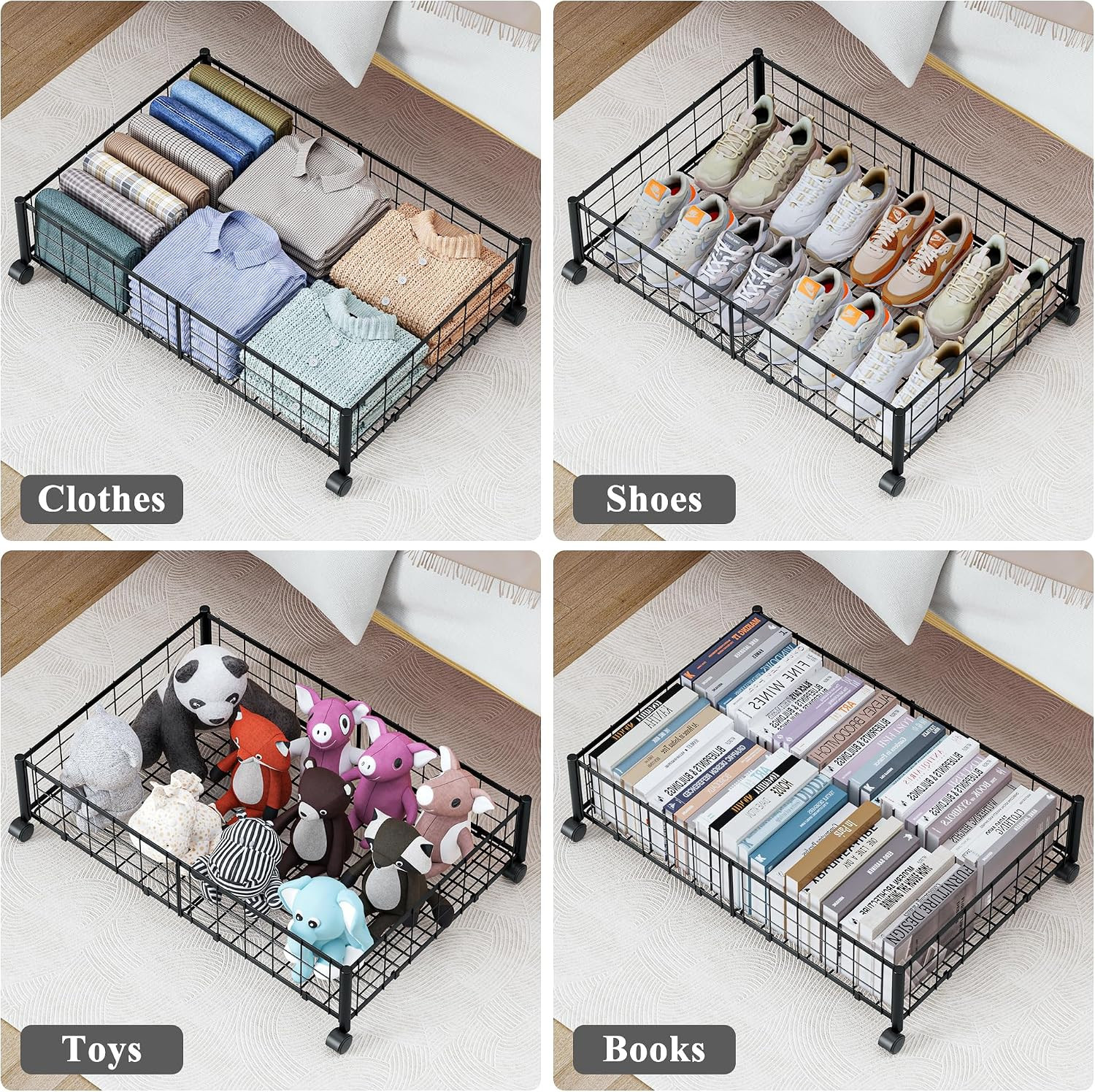 under Bed Storage with Wheels, 360° Rotating, No-Assembly Underbed Storage Conta