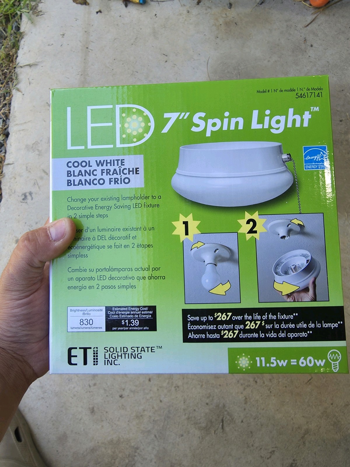ETi 3.54 in. H X 7 in. W X 7 in. L White LED Ceiling Spin Light