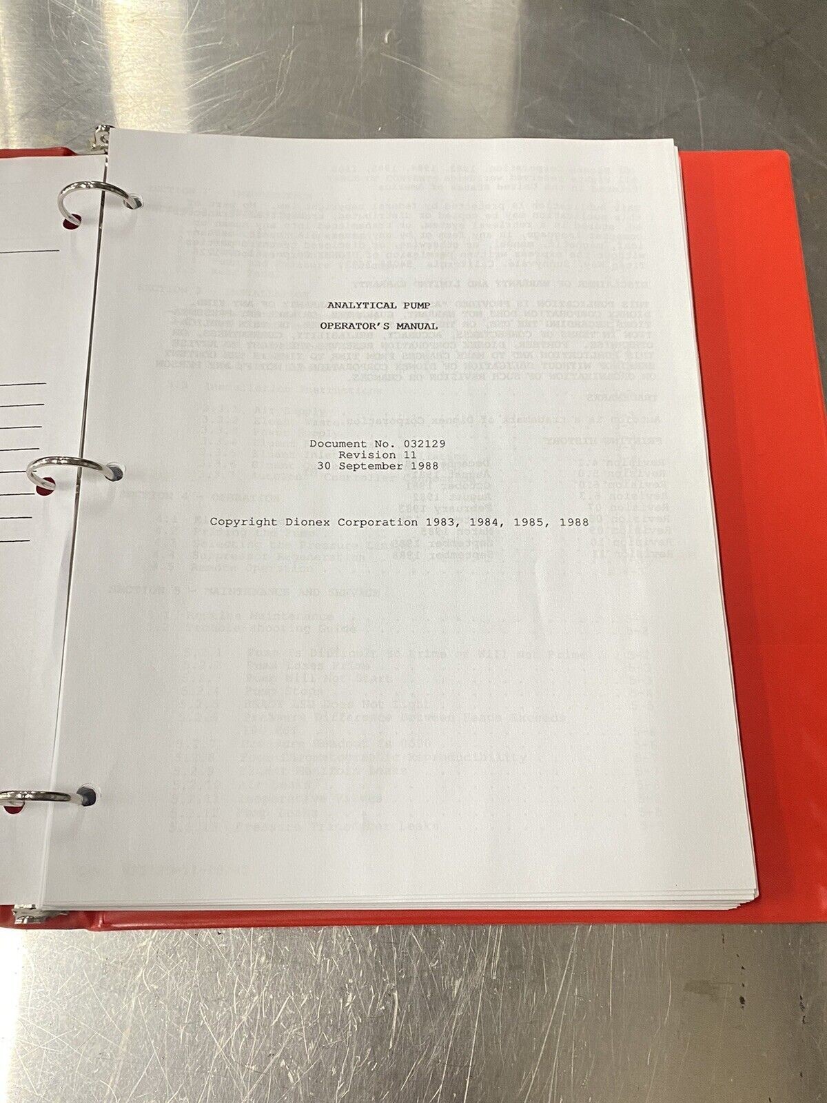 Dionex Ion Chromatography Pump Detector- Users Guide / Instruction Book / Manual