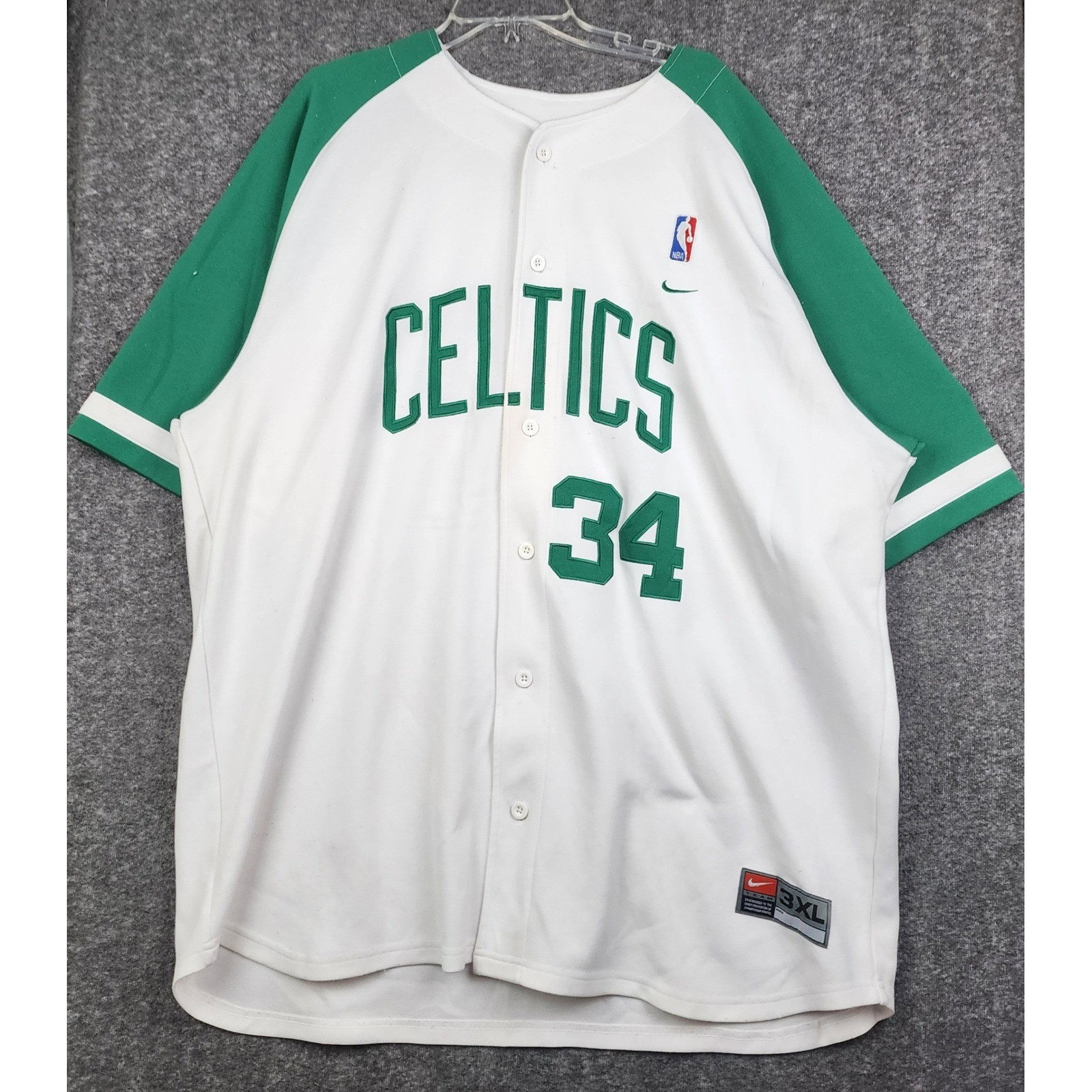 Nike Team Boston Celtics Paul Pierce 34 Jersey Mens 3XL White Green Button Up