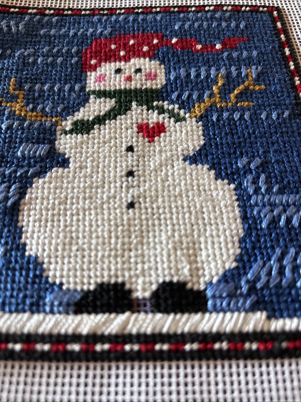 Snowman Needlepoint Almost Completed Canvas Madeline Lake